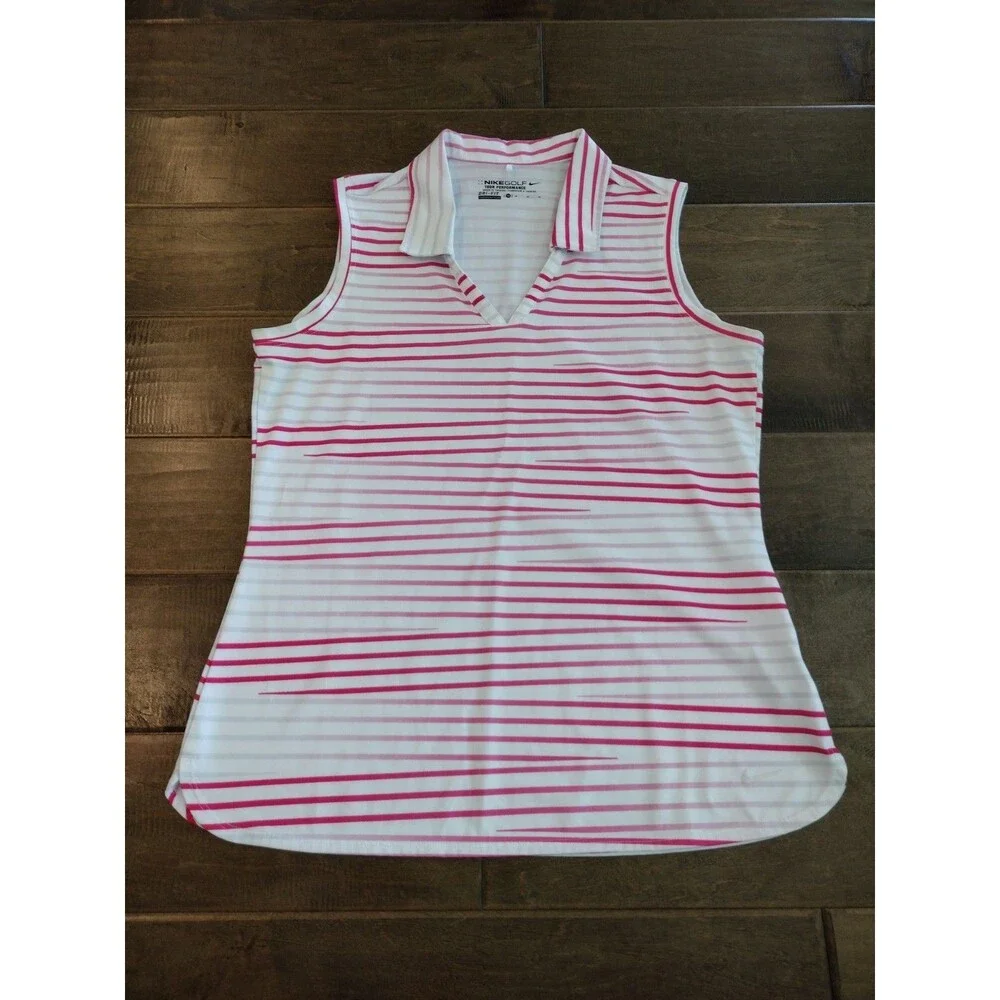 NIKE GOLF Women's Tour Performance white pink Polo Collared sleeveless top M